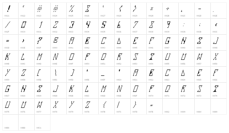 Sloux Italic Character Map
