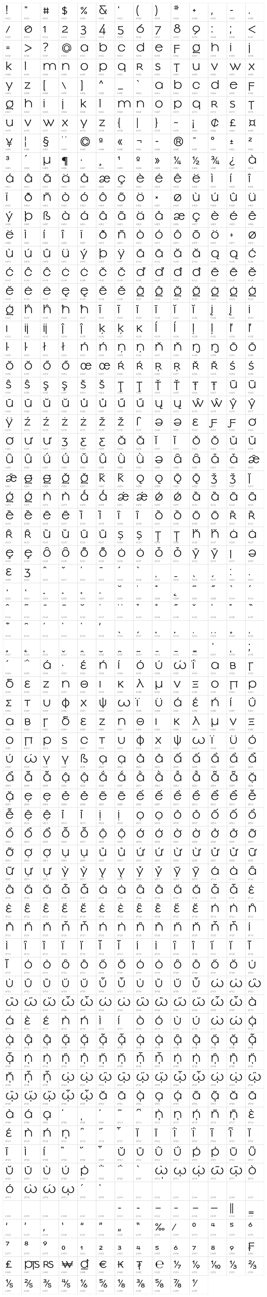 Slowglass Bold Character Map