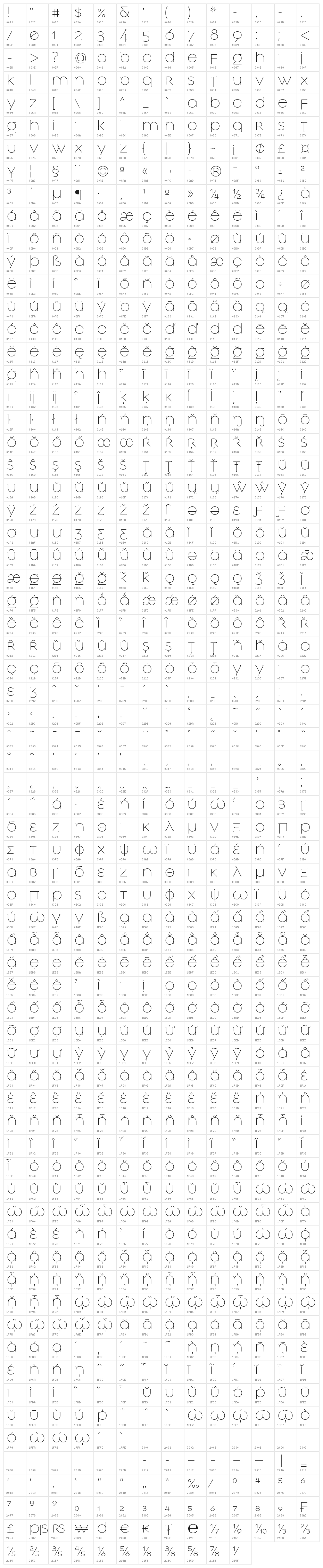 Slowglass Regular Character Map