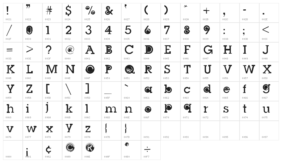 Slug Bug Filled Regular Character Map