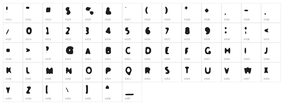 Slushfaux Character Map