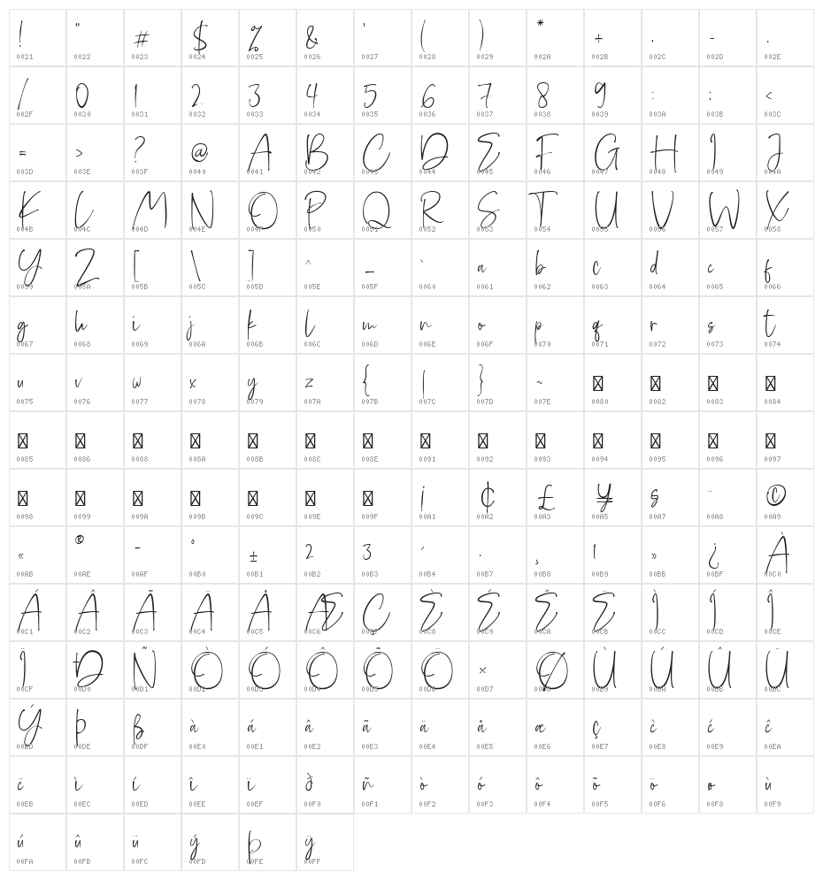 sleeping in silent Regular Character Map