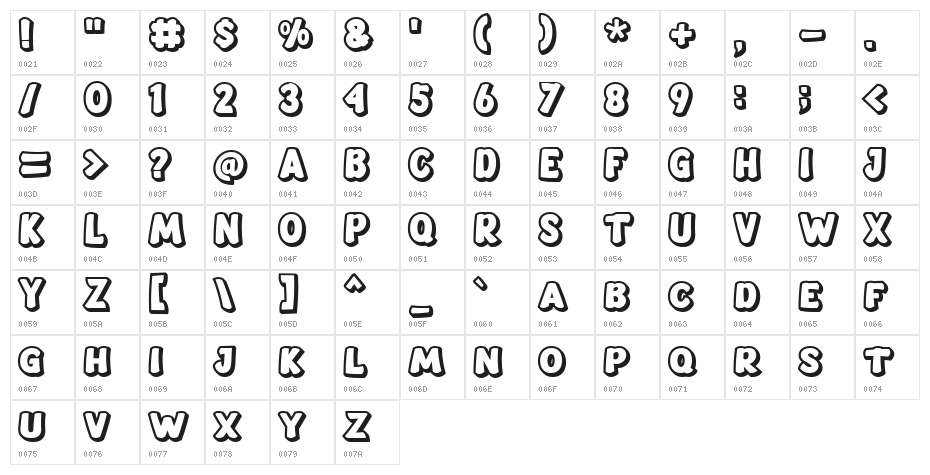 Smack Boom Outline Character Map