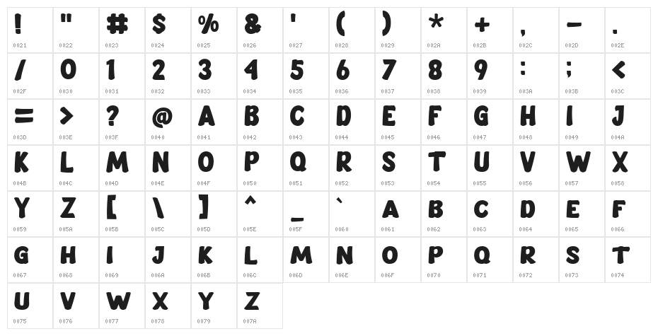 Smack Boom Regular Character Map