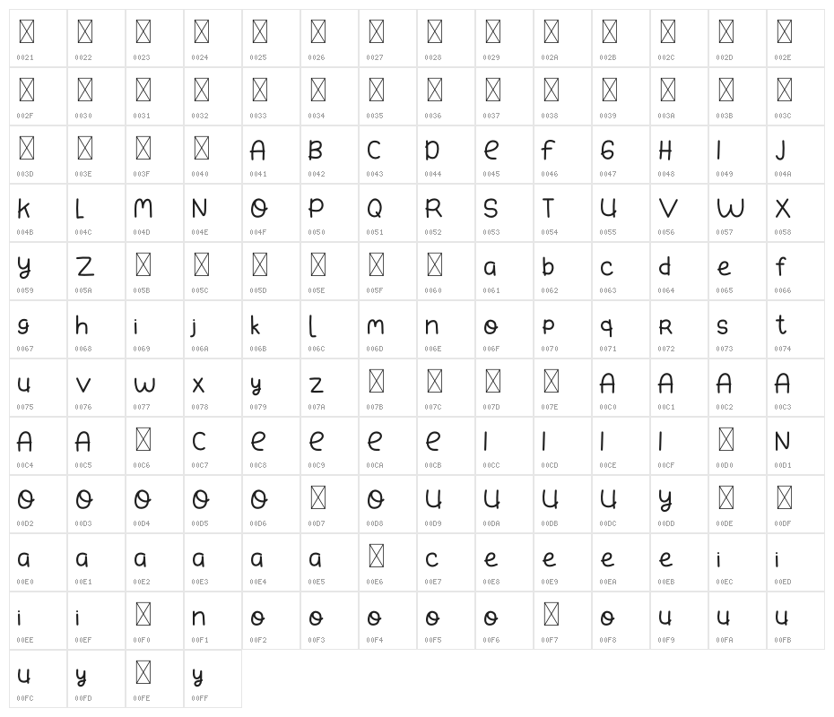 Small Bunny Character Map