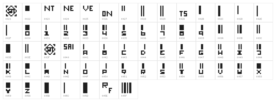 SmallBars Character Map