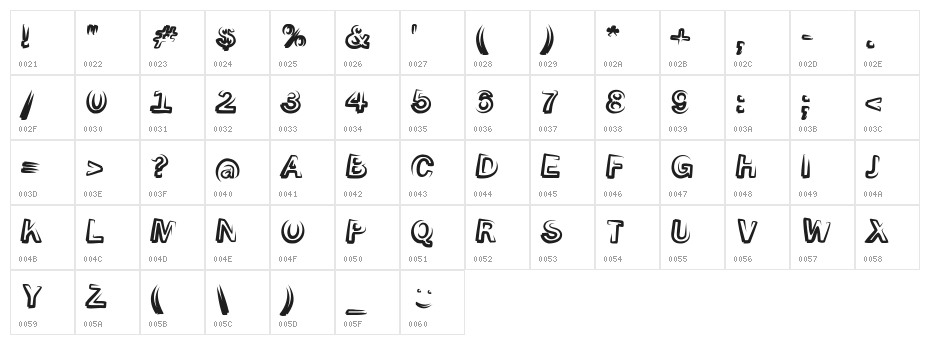 Smoke-ScreenObl-Italic Character Map