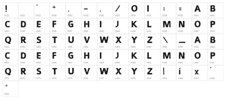 Smuckers-Bold Character Map