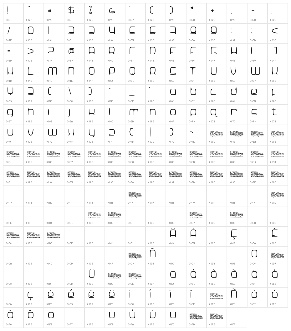 SNORG_002 Character Map