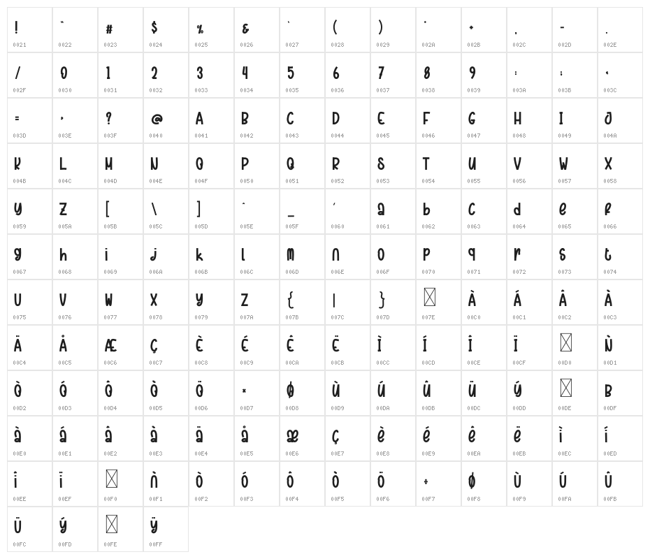 SNOW SEASON Character Map