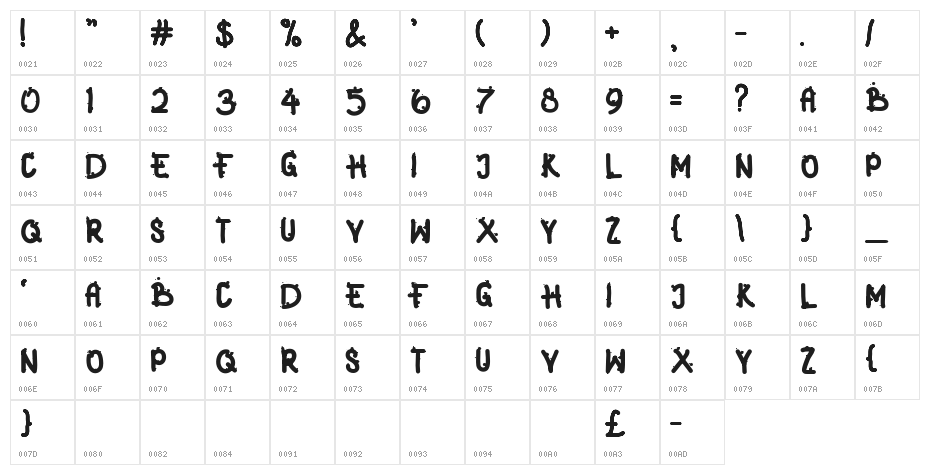 SNOWY DAY Character Map