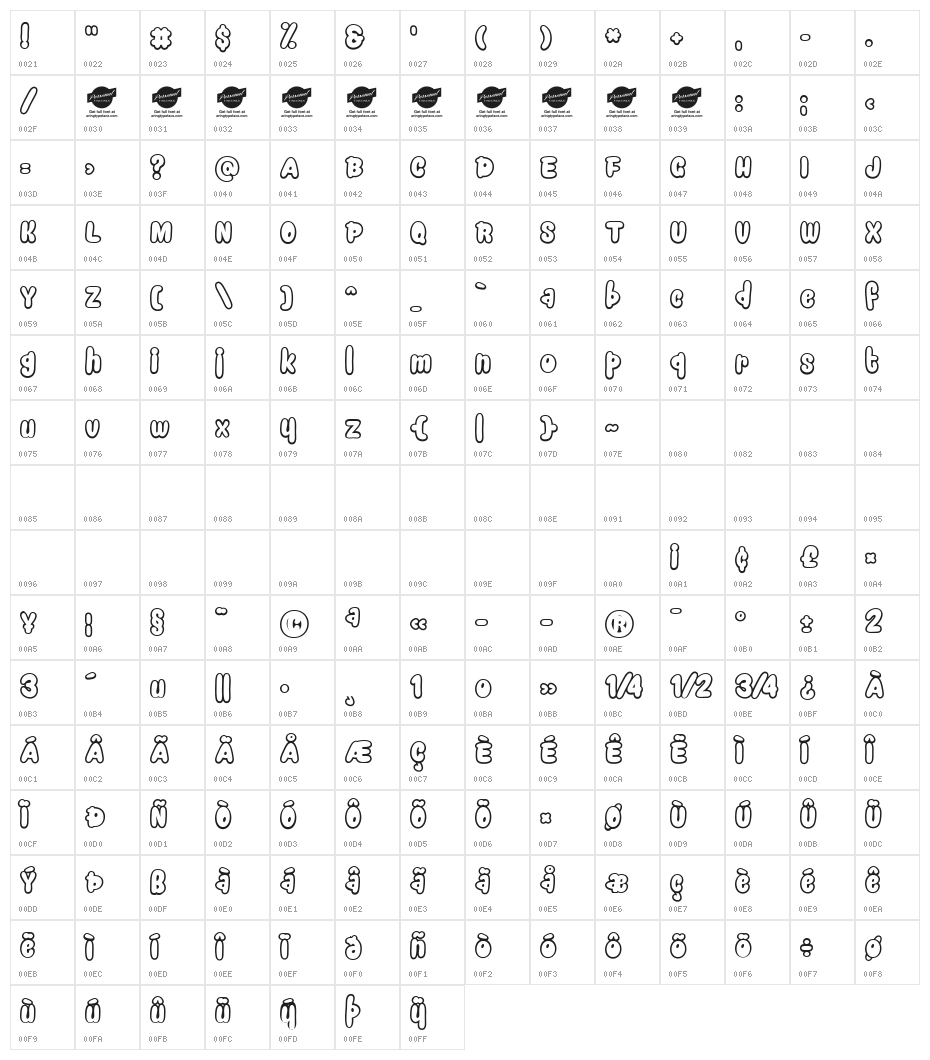 Snacker Comic Personal Use Only Character Map