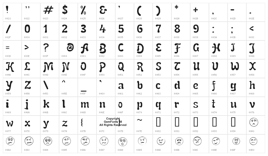 Snail  n  Ink Character Map