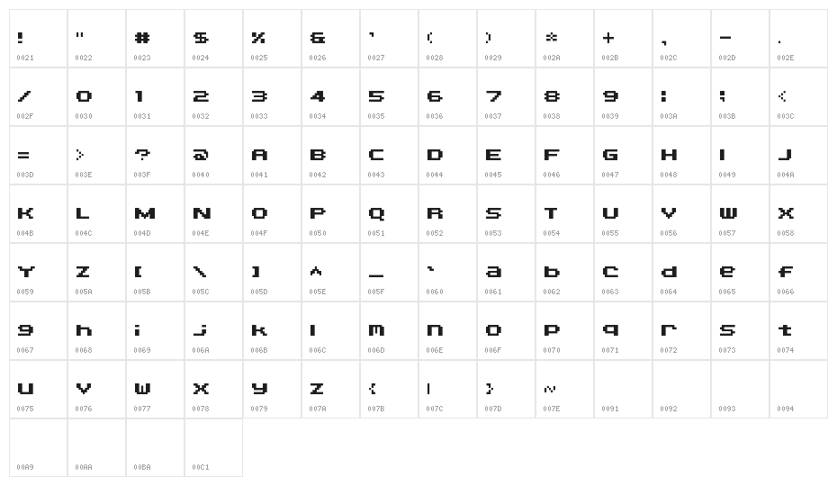 SnareDrum Zero NBP Character Map
