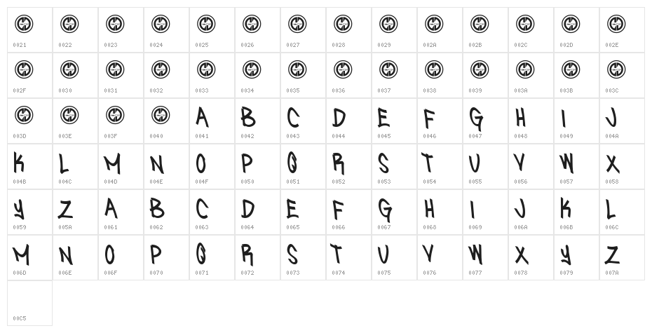 Sniffin Paint Regular Character Map