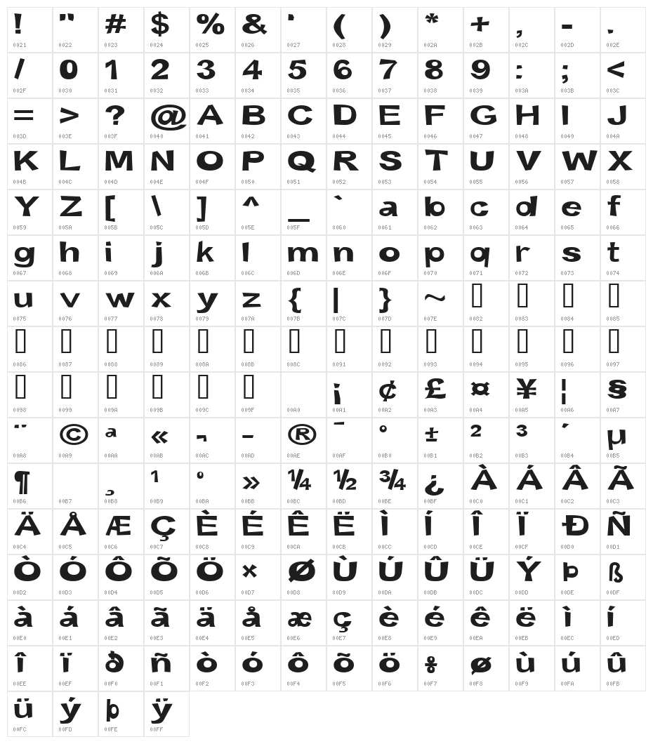 Snott 2000      Bold Character Map