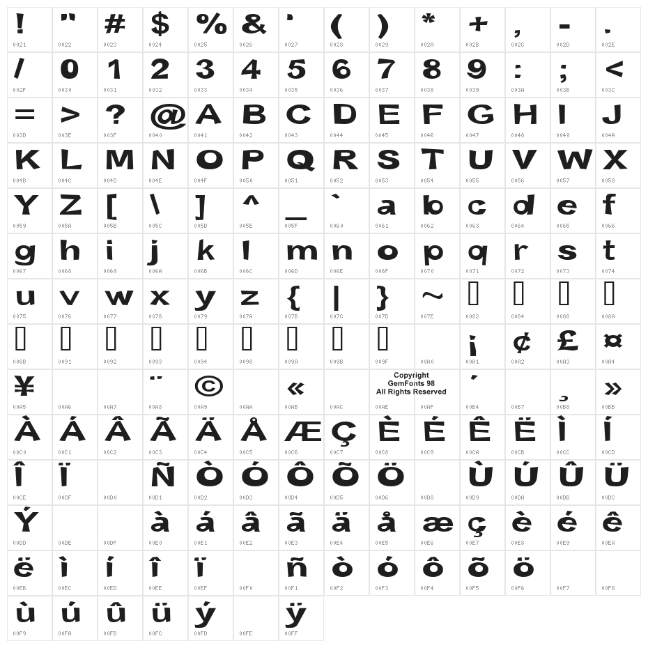 Snott  Bold Character Map