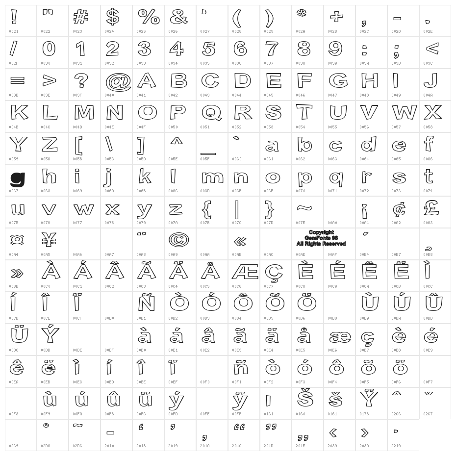 Snott Outline Character Map