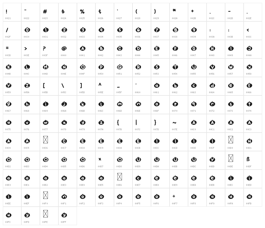 Snow Bells Character Map