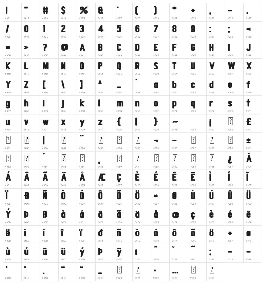 Snow Deep Character Map