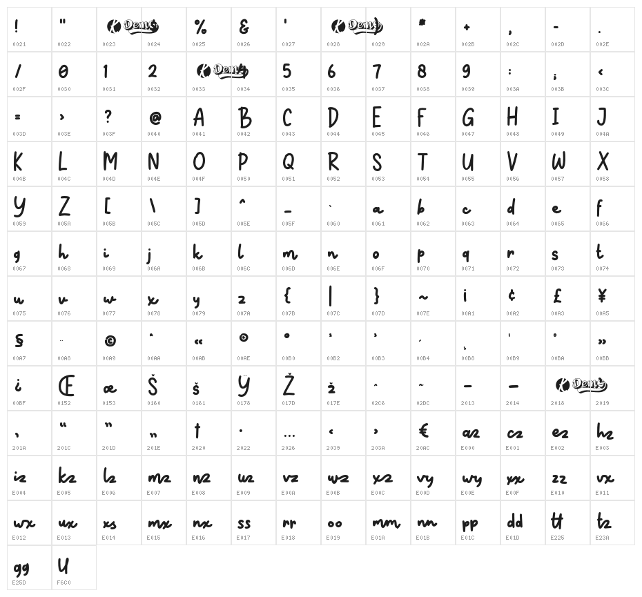 Snow Doodle-DEMO Character Map