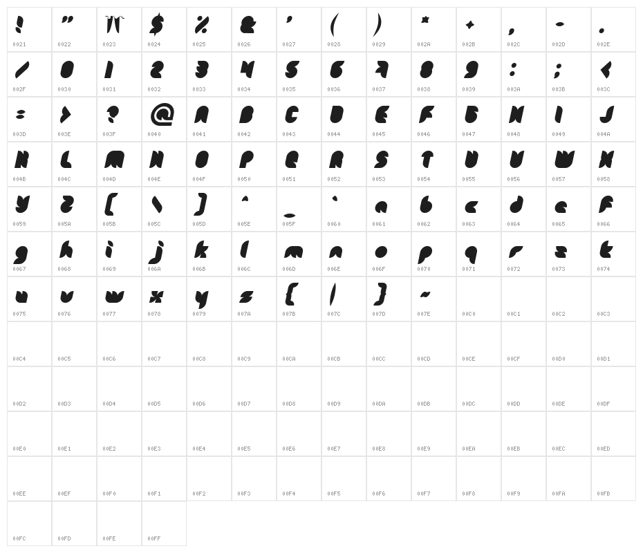 Snow Mask Bold Italic Character Map