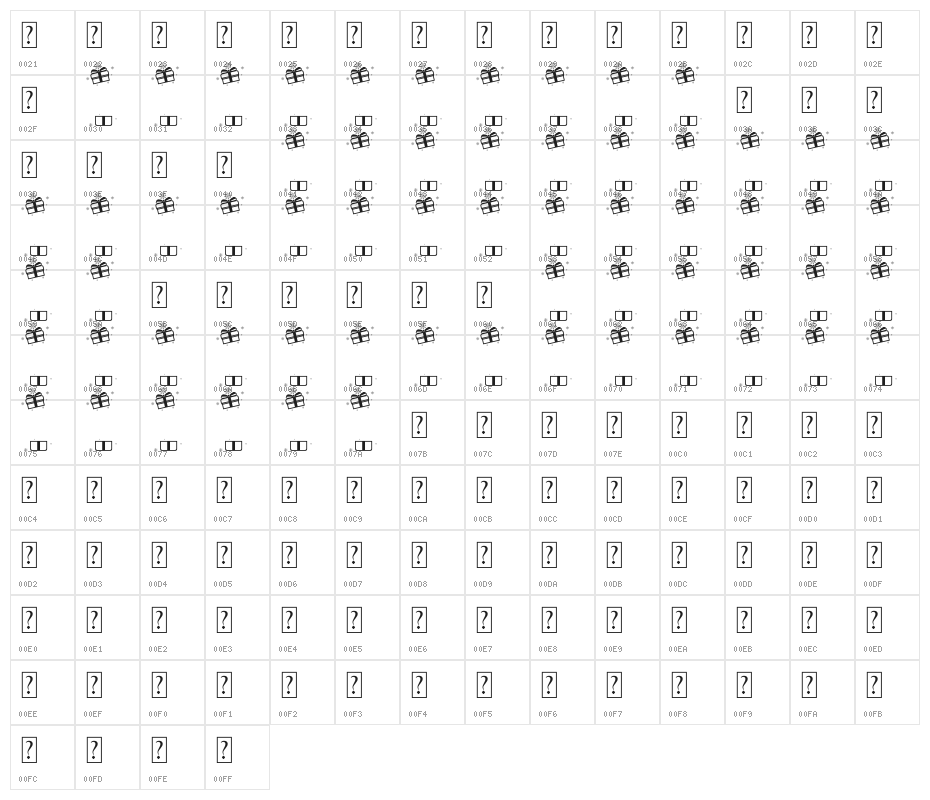 SnowBoom-Box Character Map