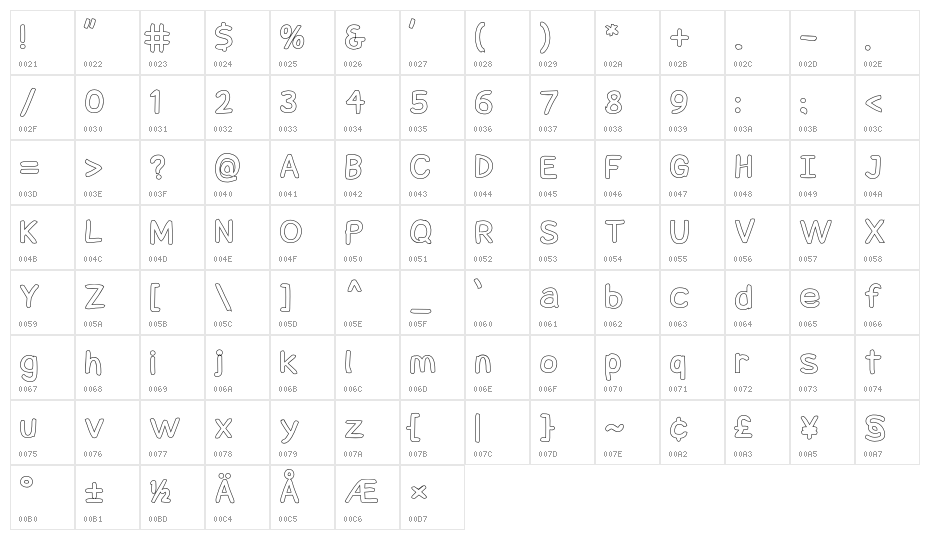 Snowfall Black Outline Character Map