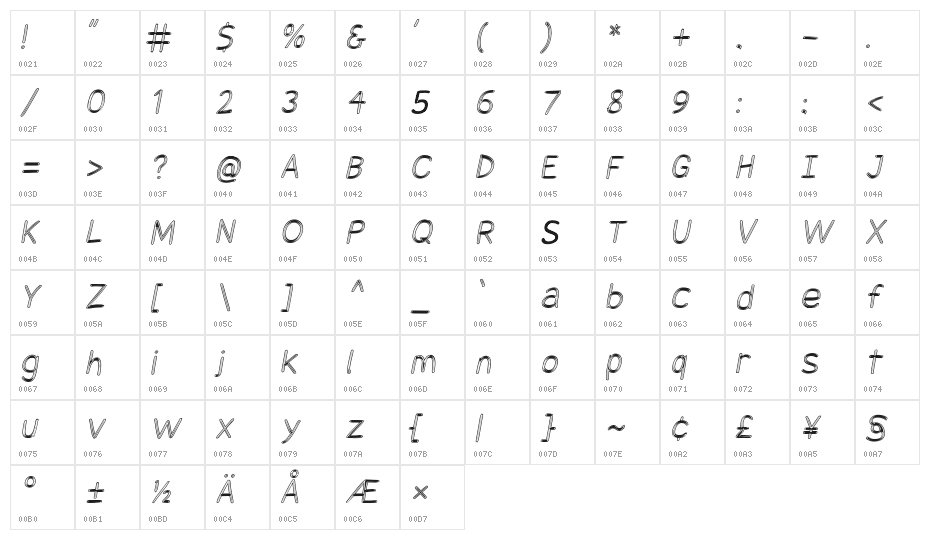 Snowfall Eco Oblique Character Map