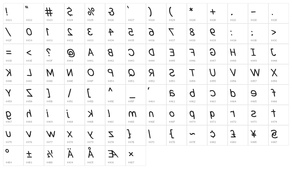 Snowfall Reverse Oblique Character Map
