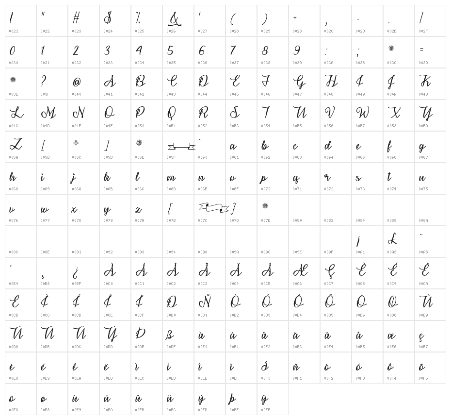 Snowflake Calligraphy Character Map