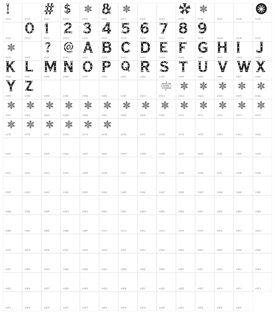 Snowflake Letters Character Map