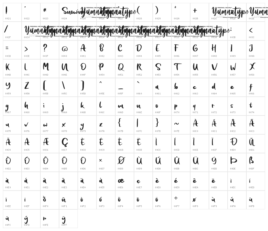 Snowing Personal Use Character Map