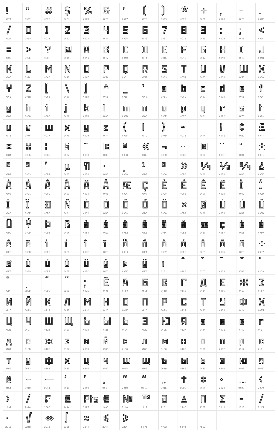 Snowstorm Inline Character Map