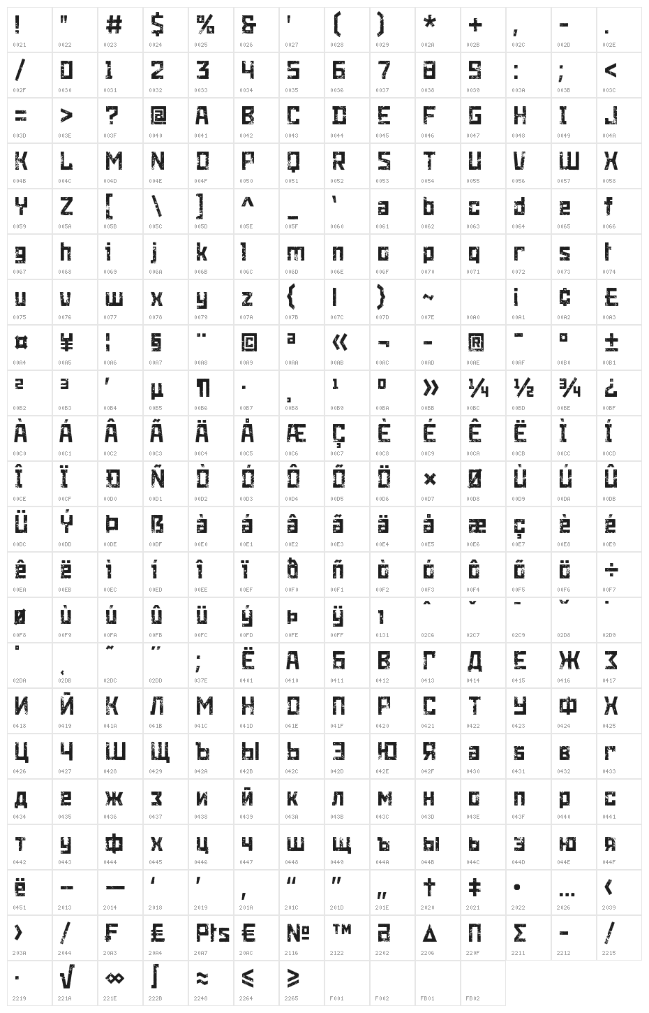 Snowstorm Kraft Character Map