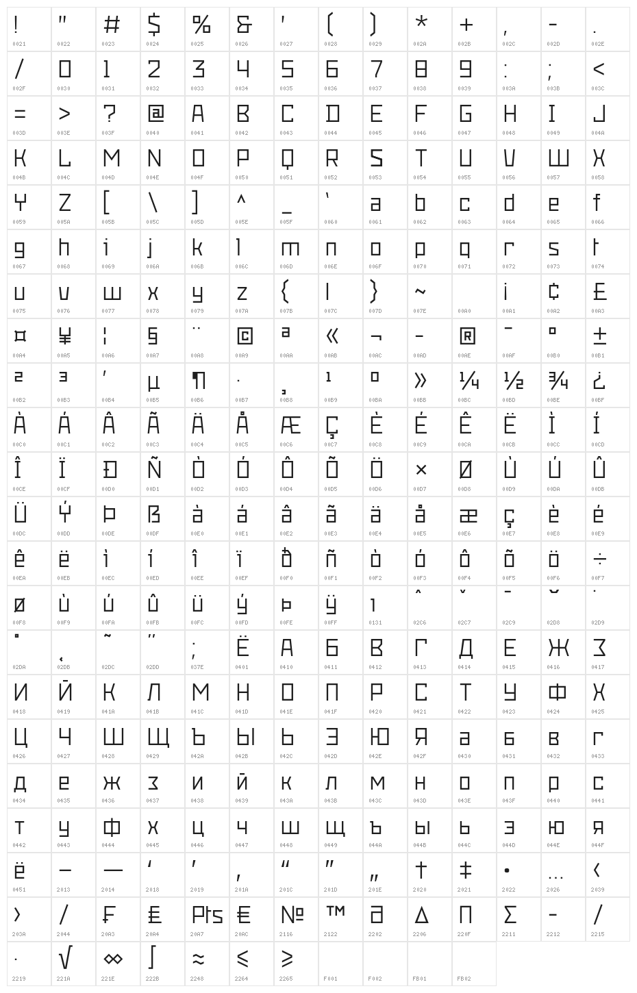 Snowstorm Light Character Map