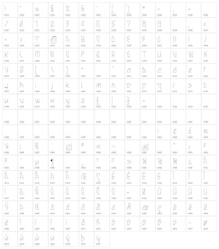 Snowstreet Thin Personal Use Character Map