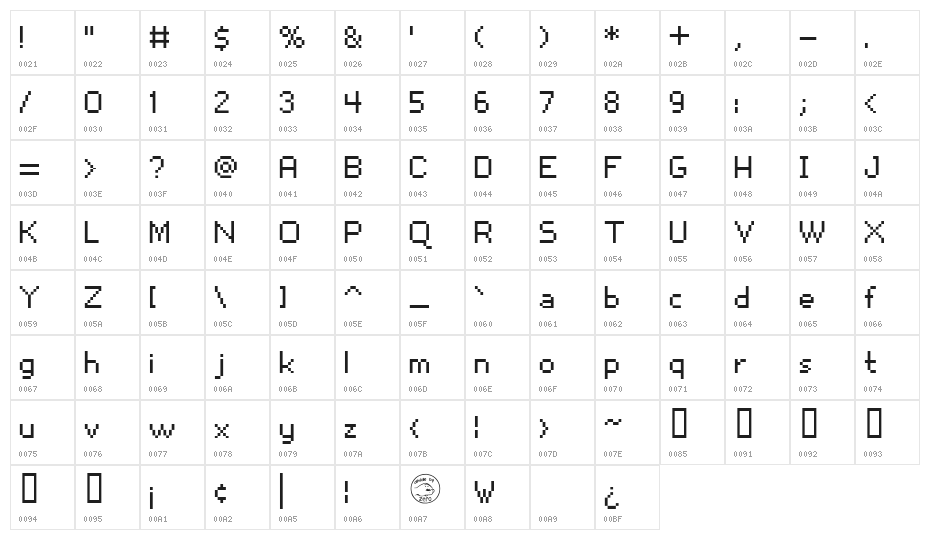 snoot.org pixel10 Character Map