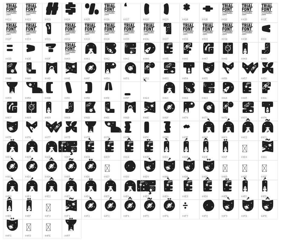 SOLAR SPACE DEMO Regular Character Map