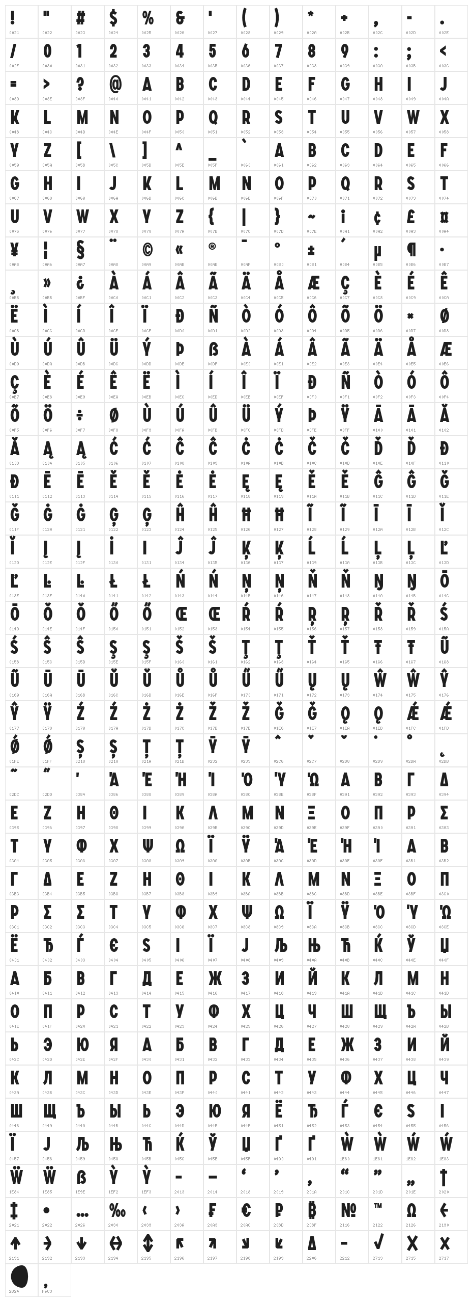 SONGERCondensed-ExtraBold Character Map