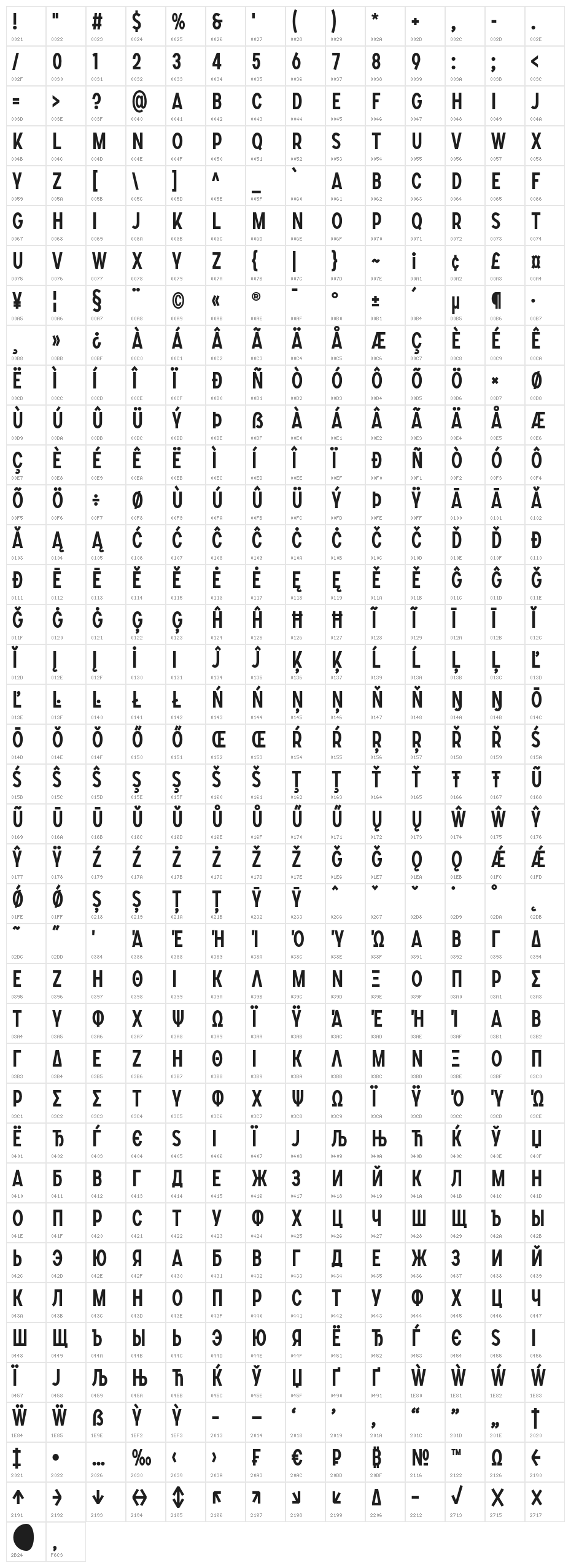 SONGERCondensed-Medium Character Map