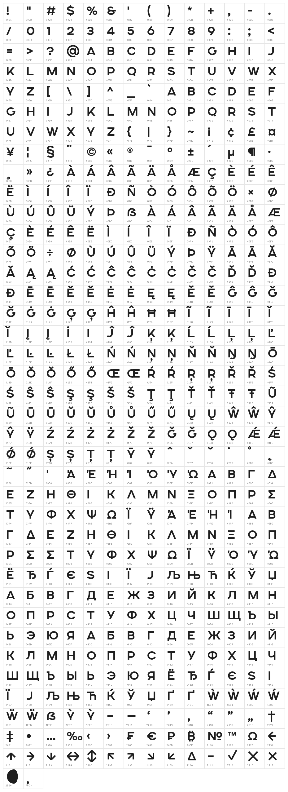 SONGERSemiExpanded-Bold Character Map