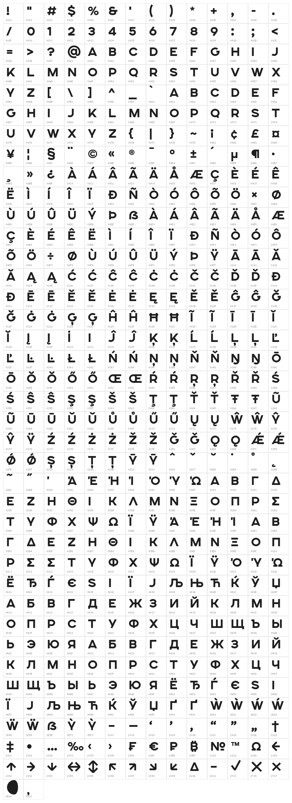 SONGERSemiExpanded-ExtraBold Character Map