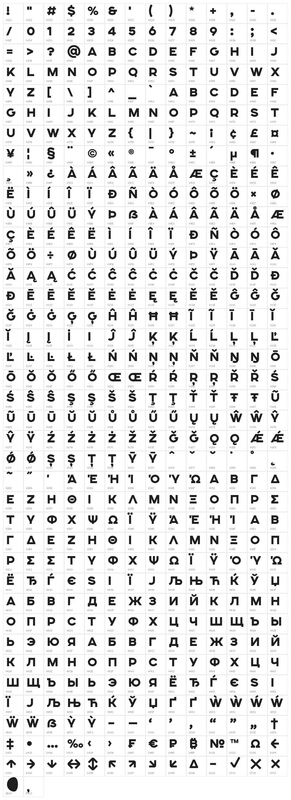 SONGERSemiExpanded-Heavy Character Map