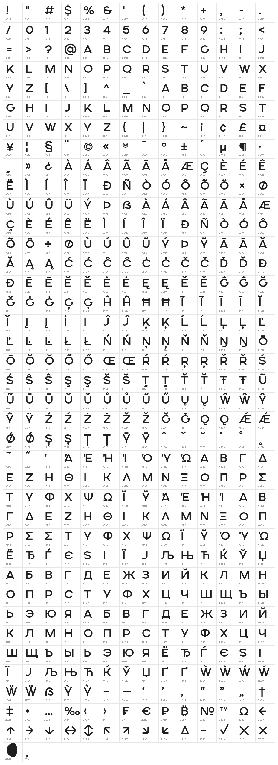 SONGERSemiExpanded-Medium Character Map