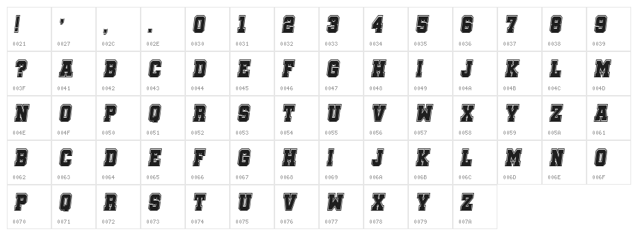 Soccer League College Italic Character Map