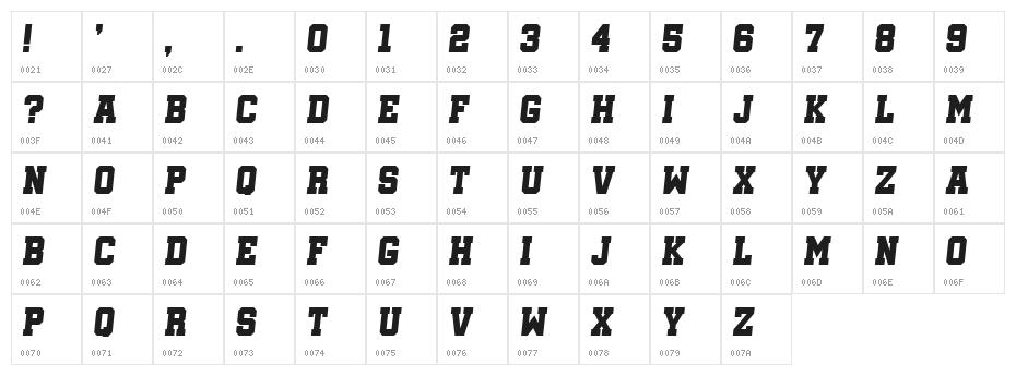 Soccer League Italic Character Map