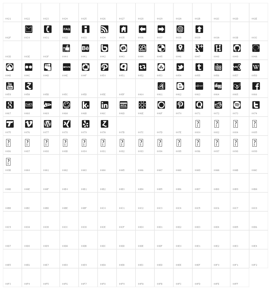 Social Icons Pro Set 1 - Rounded Character Map
