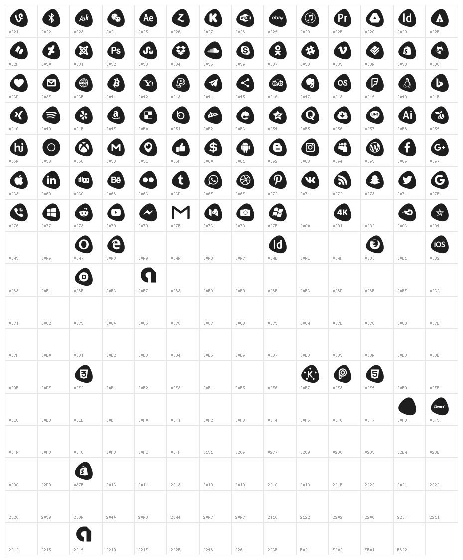 Social Logos Color Character Map