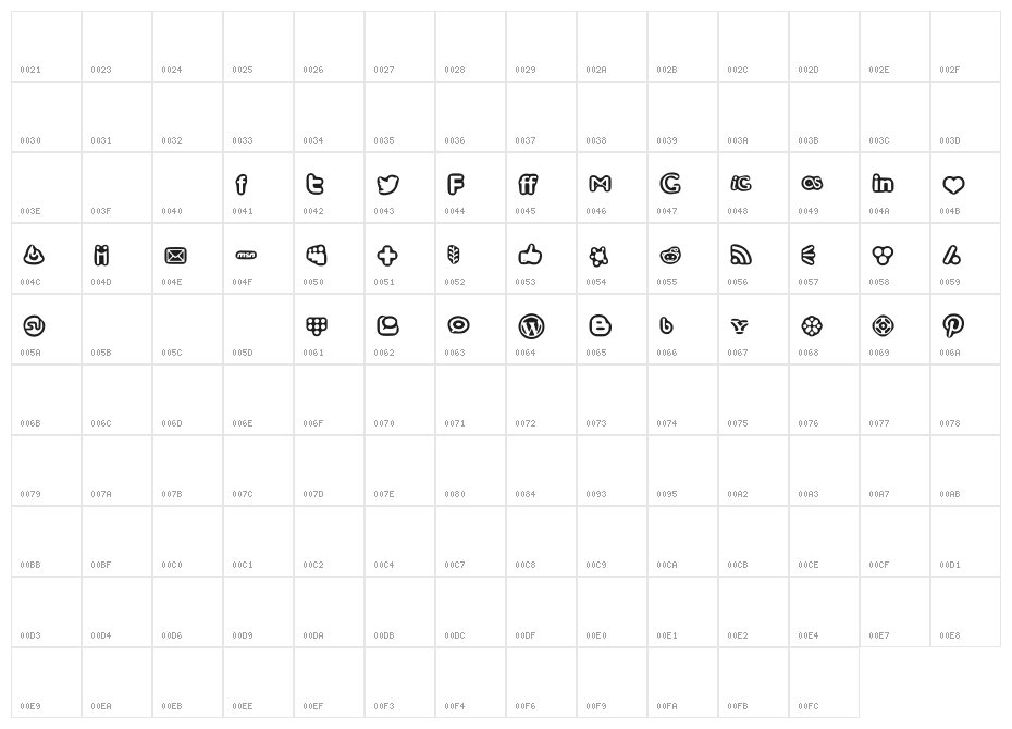 Social Media Icons Bold Character Map